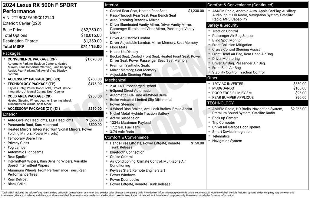 2024 Lexus RX 500h F SPORT Performance