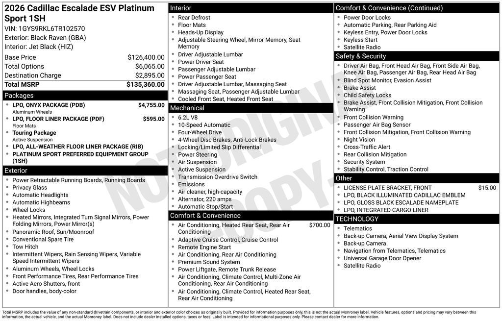 2026 Cadillac Escalade ESV Platinum Edition