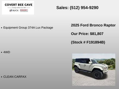 2025 Ford Bronco Raptor 4 Door Advanced 4x4