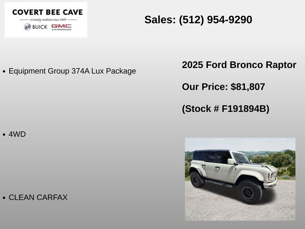 2025 Ford Bronco Raptor 4 Door Advanced 4x4