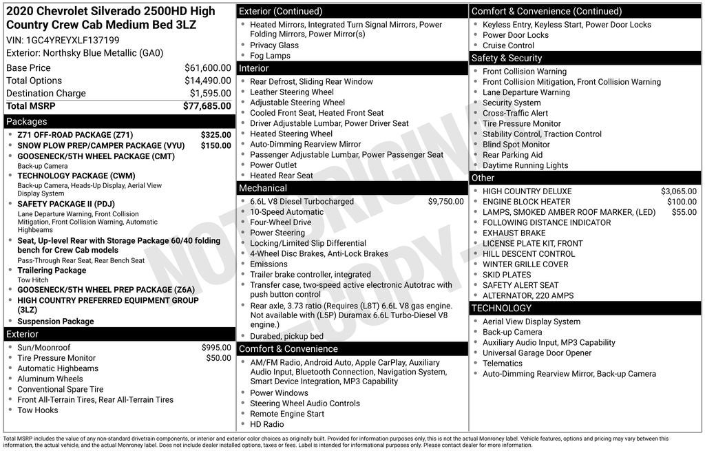2020 Chevrolet Silverado 2500 HD Crew Cab Standard Box 4-Wheel Drive High Country