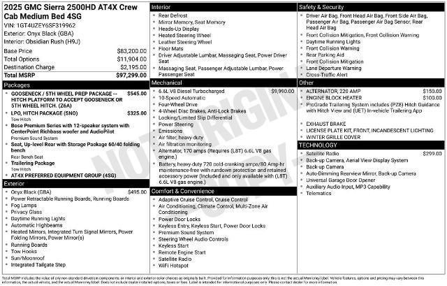2025 GMC Sierra 2500 HD Crew Cab Standard Box 4-Wheel Drive AT4X
