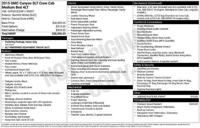2015 GMC Canyon Crew Cab Short Box 4-Wheel Drive SLT