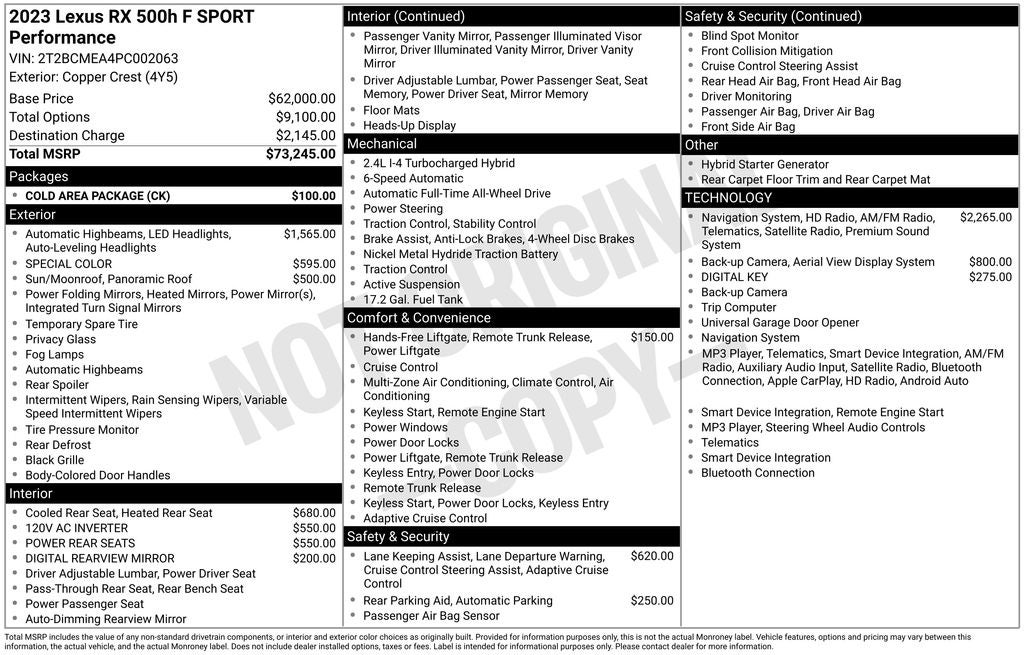 2023 Lexus RX 500h F SPORT Performance