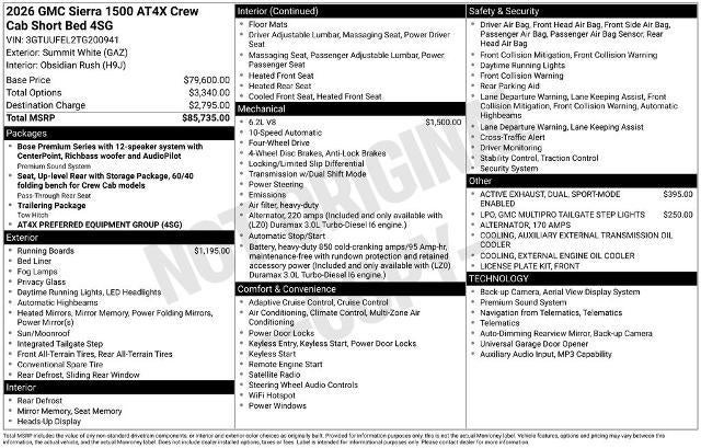 2026 GMC Sierra 1500 Crew Cab Short Box 4-Wheel Drive AT4X