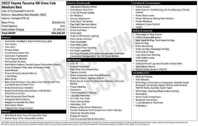 2023 Toyota Tacoma 4WD 4WD SR Double Cab 5' Bed V6 AT (GS)