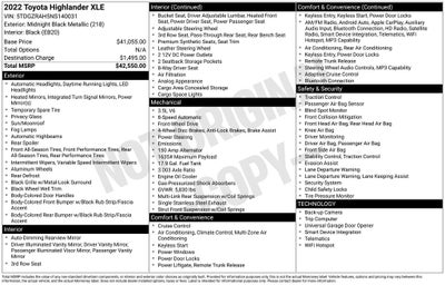 2022 Toyota Highlander XLE FWD (Natl)